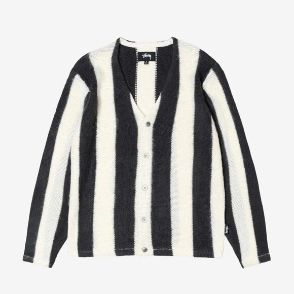 stussy stripe cardigan Stussy Striped Brushed Cardigan in Blue for Men | Lyst